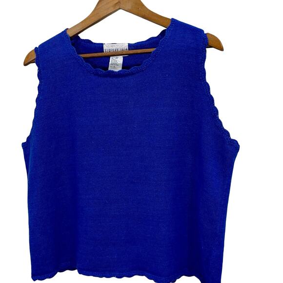 Vintage 90s Bedford Fair Cottage Blue Knit Sweater Boxy Tank Top Sz XL - Picture 7 of 7